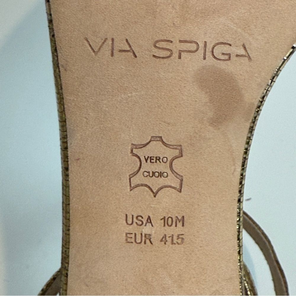 Via Spiga Gold Strappy Snakeskin Embossed Leather Heels 10 - Picture 8 of 10